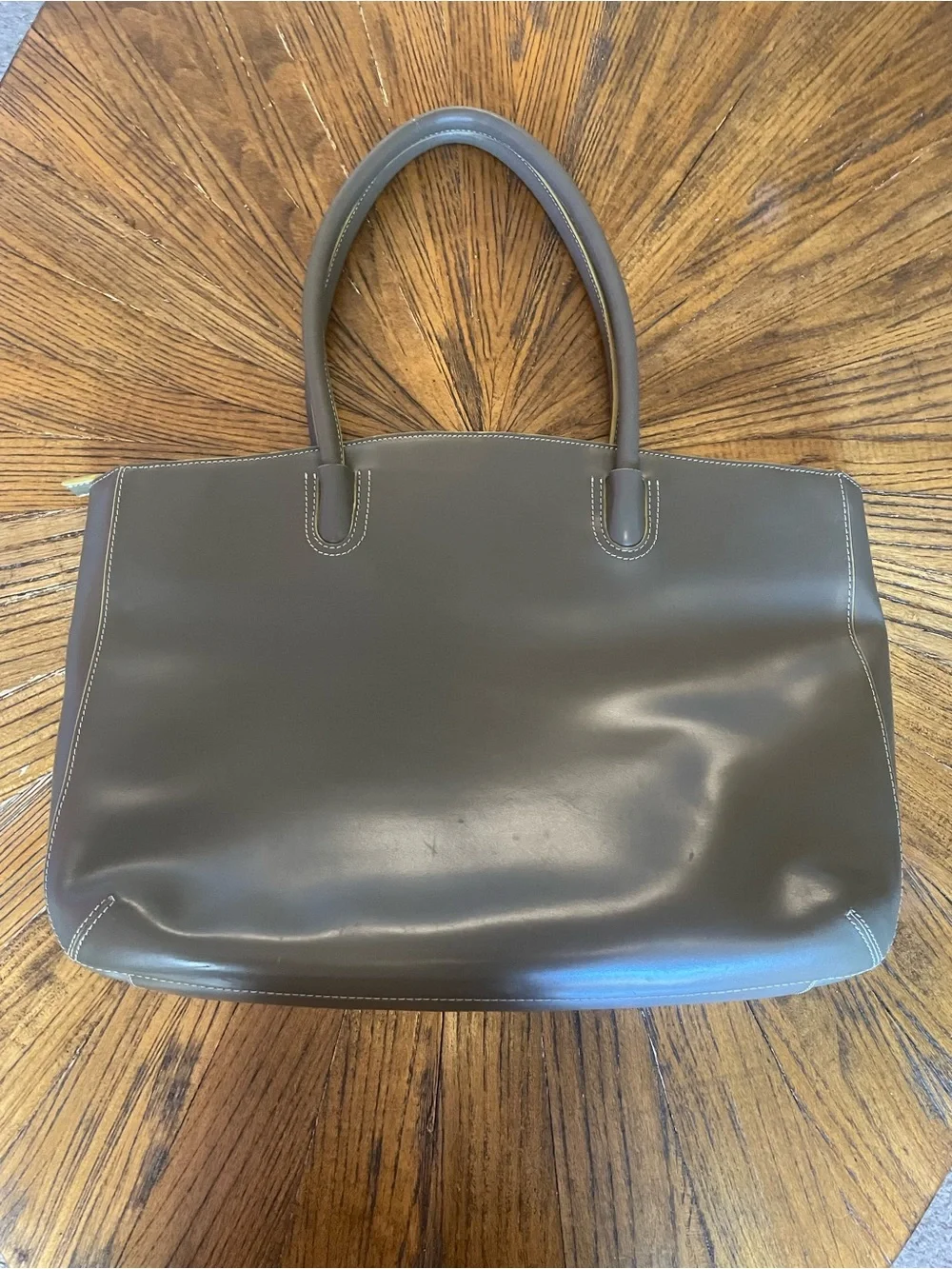 Lodis Olive Gray Leather Audrey Milano Tote with Rolled Handles